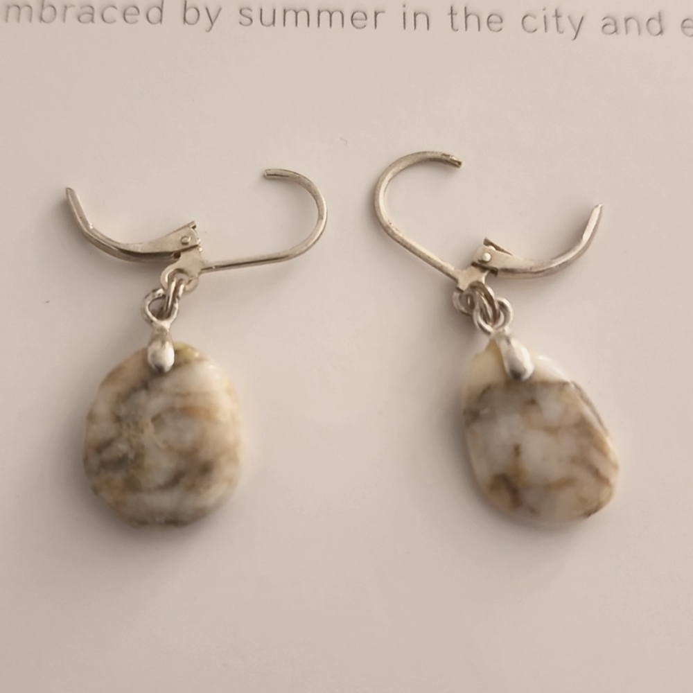 VINTAGE Sterling Silver Raw Stone Earrings Copper Dainty Artisan Marble Boho - Picture 11 of 12